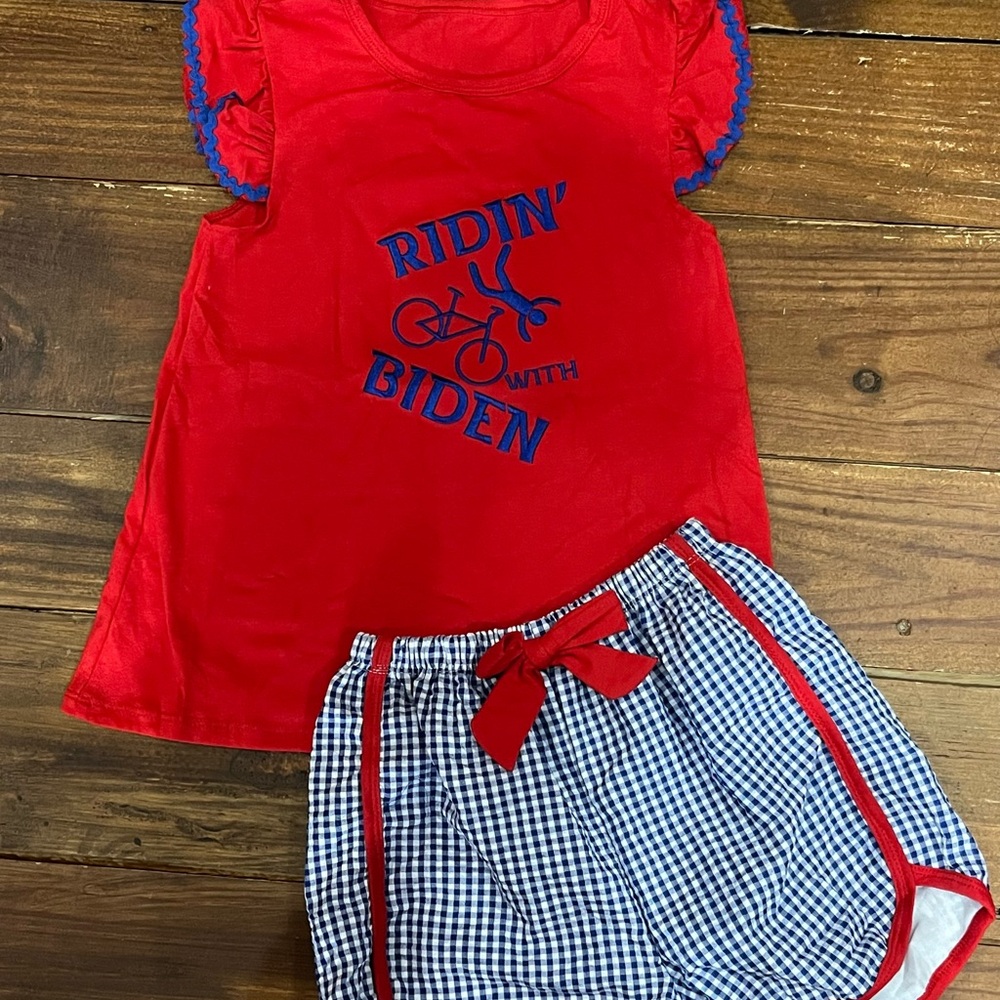 Girls funny Biden bike crash boutique shorts set republican sarcasm new custom